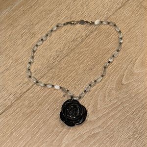 Bellagio Crystals Necklace with Black Rose Etched Pendant